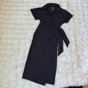 Nine West Black Wrap Midi Dress Tie Waist Short Sleeve XS